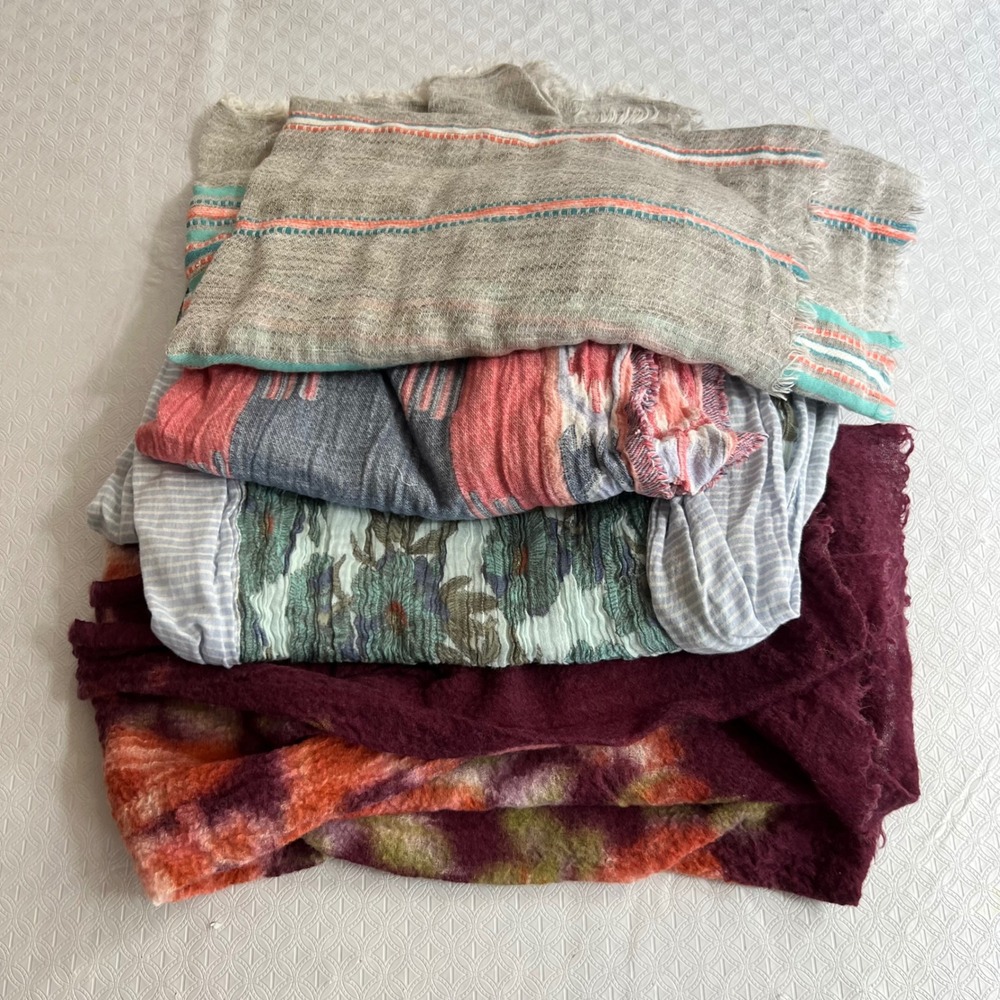 J. Jill Women Scarf Lot 4pc Bundle Cotton Modal Floral Ikat Striped Gauze Boho